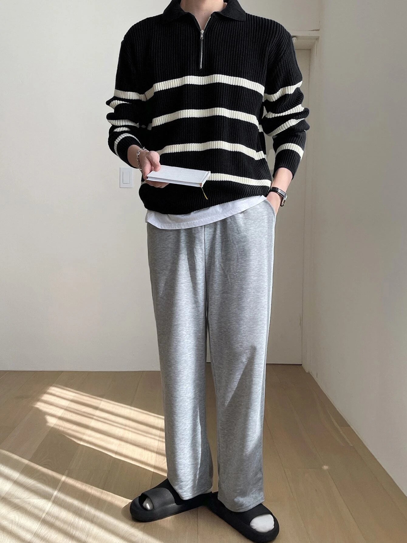 DAZY Men Striped Pattern Polo Neck Sweater without Tee Fall,Winter