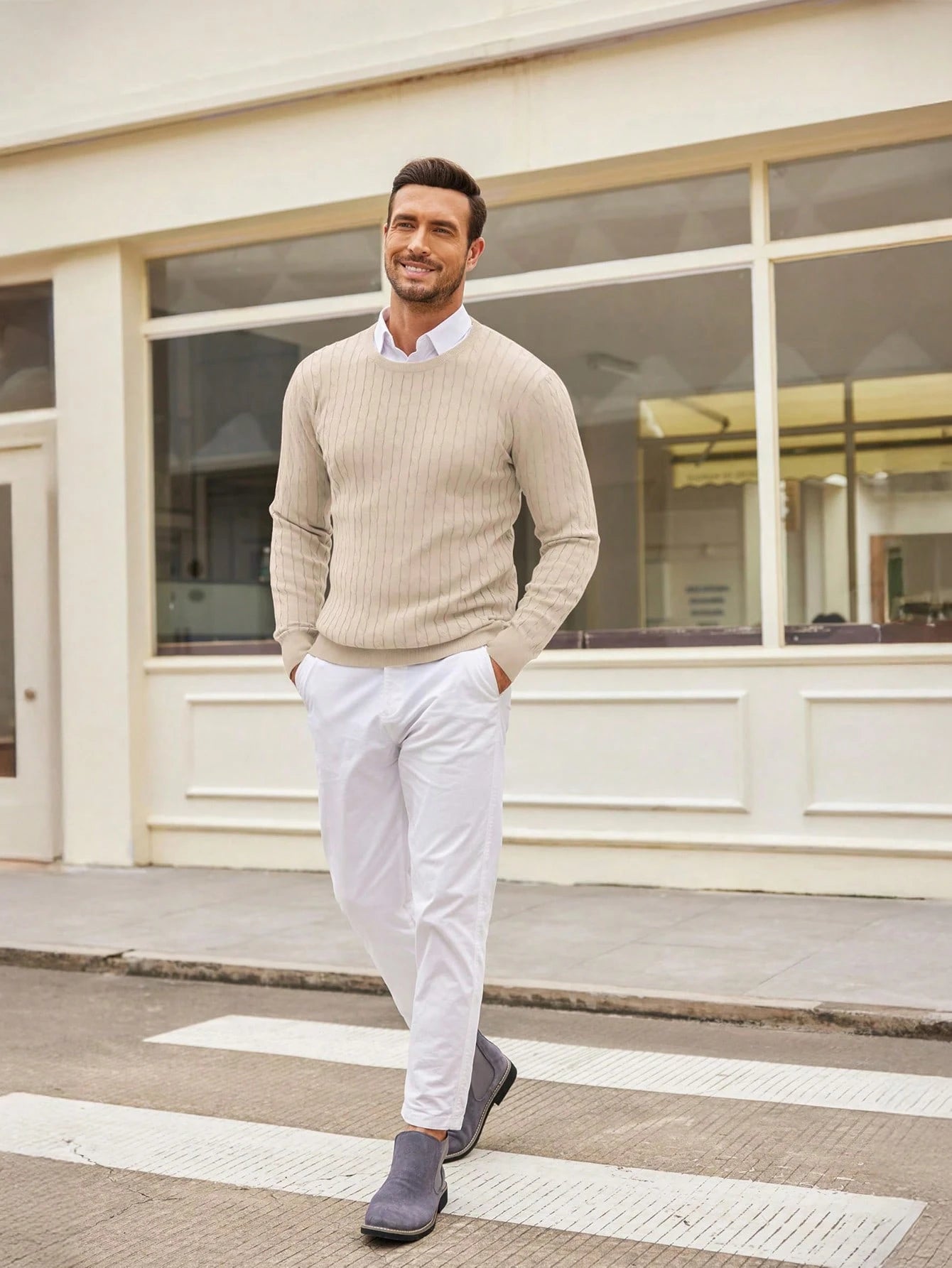 Men Solid Cable Knit Sweater