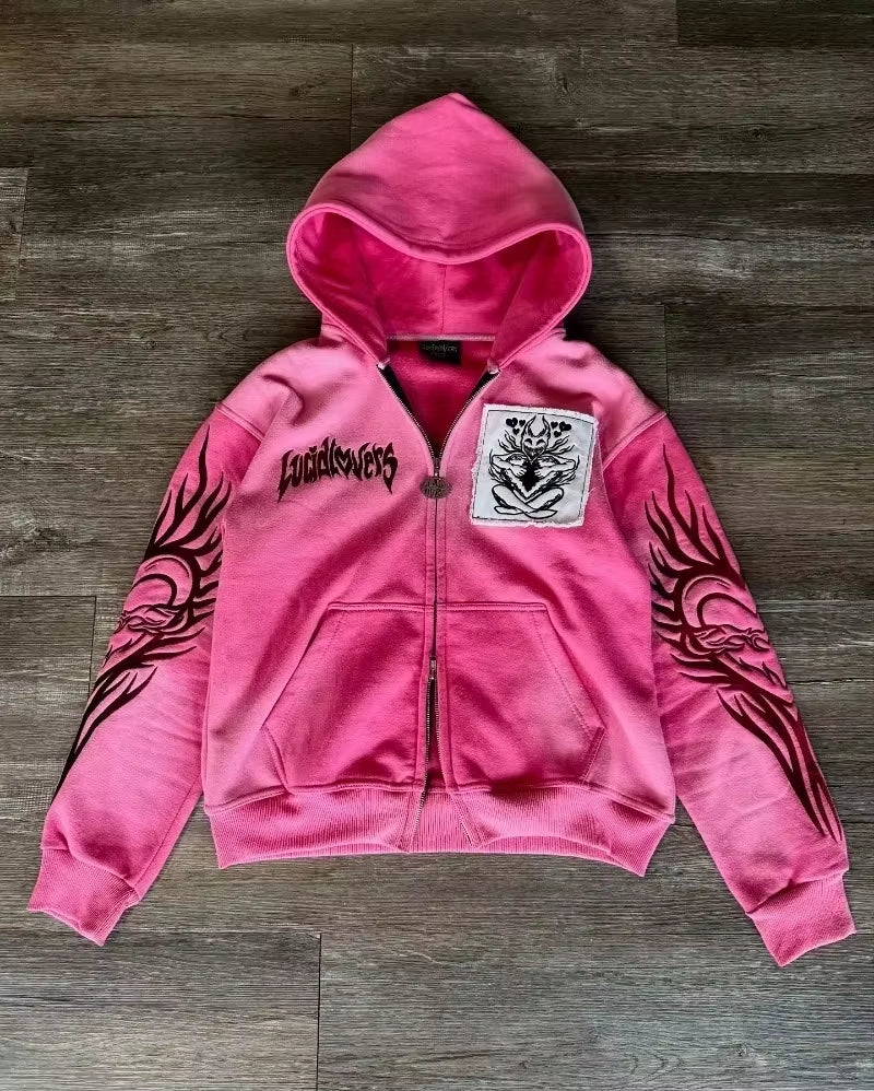 Y2K Fashion New Letter Patch Cardigan Zipper Sweater Men Gothic Harajuku Vintage Hip Hop Popular Casual Sports Sweater Hoodies