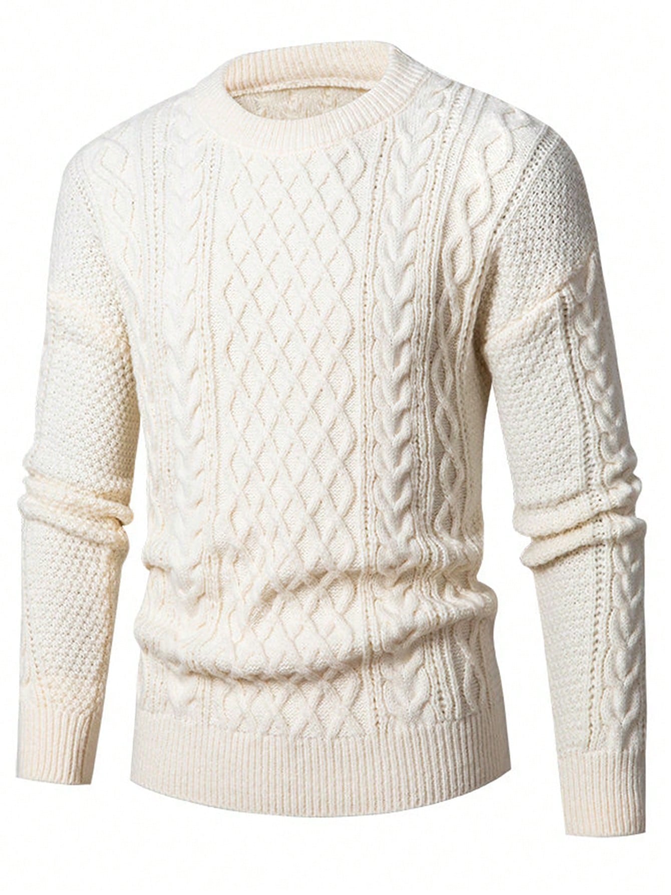 Men'S Loose Fit Crew Neck Cable Pattern Textured Long Sleeve Pullover Knit Sweater, Suitable for Casual or Formal Wear, Fall/Winter
