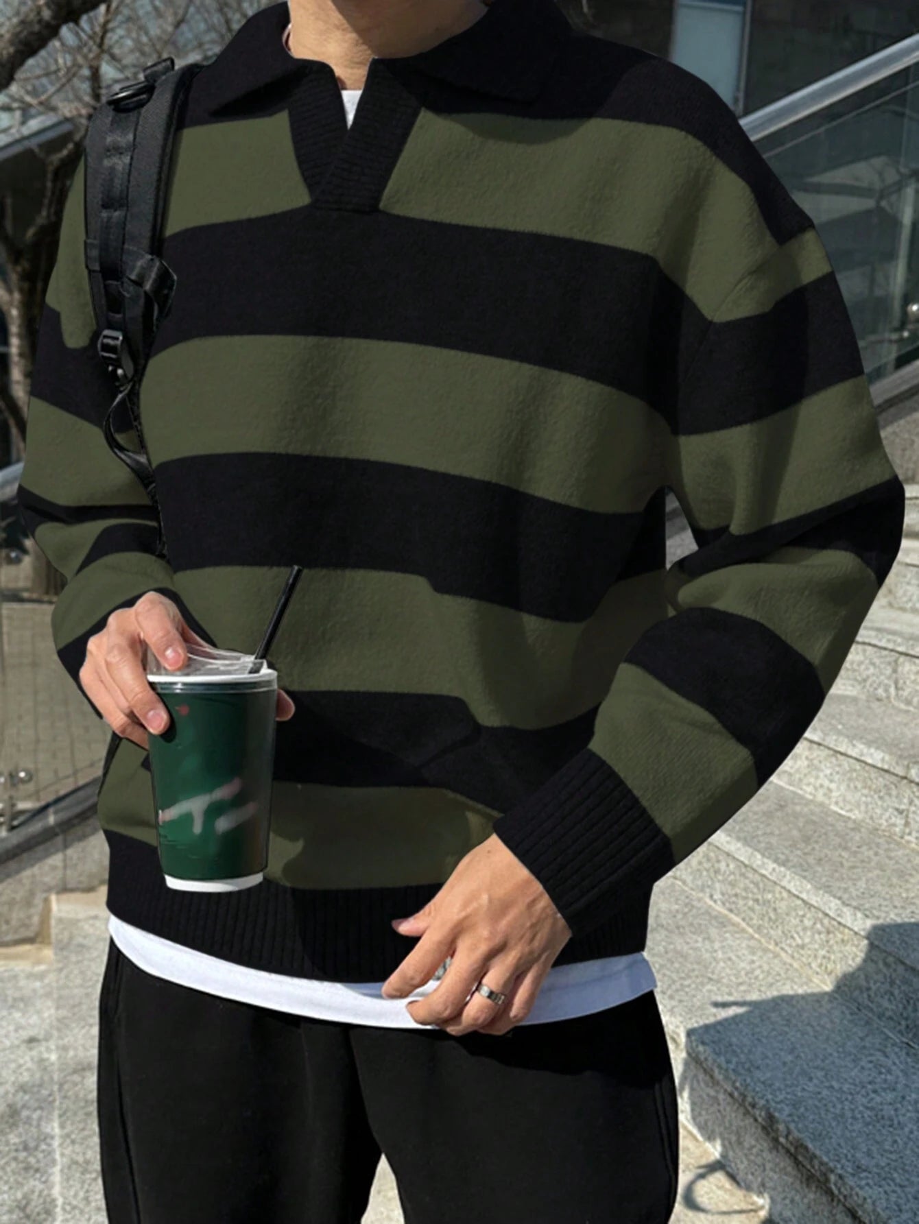 DAZY Men'S Striped Color Block Knitted Fall Sweater, Grunge Style