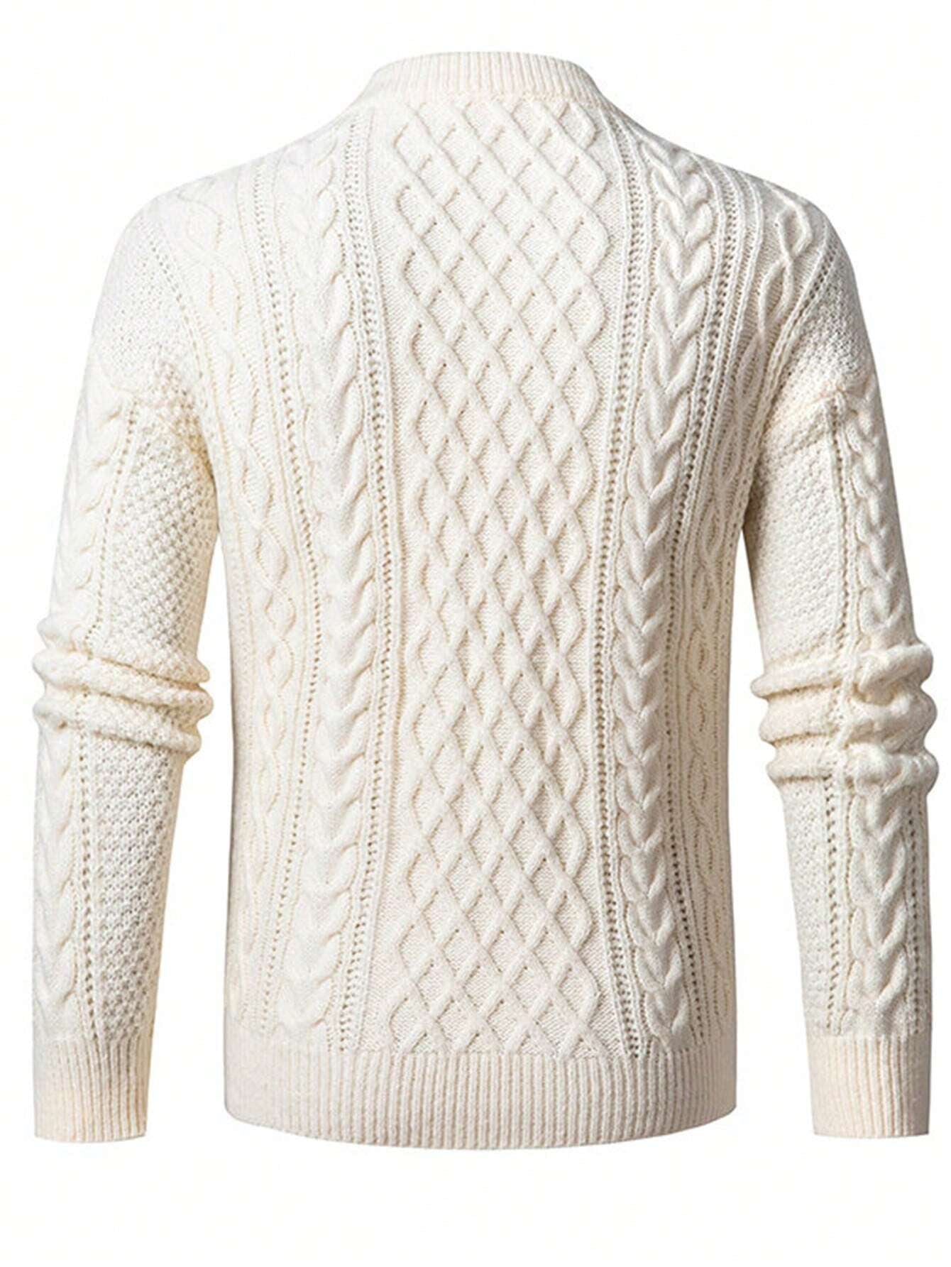 Men'S Loose Fit Crew Neck Cable Pattern Textured Long Sleeve Pullover Knit Sweater, Suitable for Casual or Formal Wear, Fall/Winter